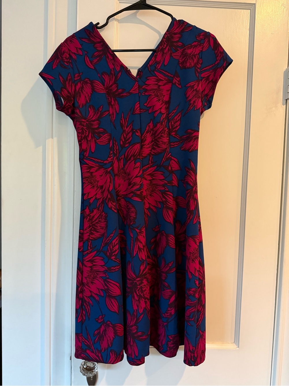 Banana Republic Blue Midi Dress with Pink Floral Print